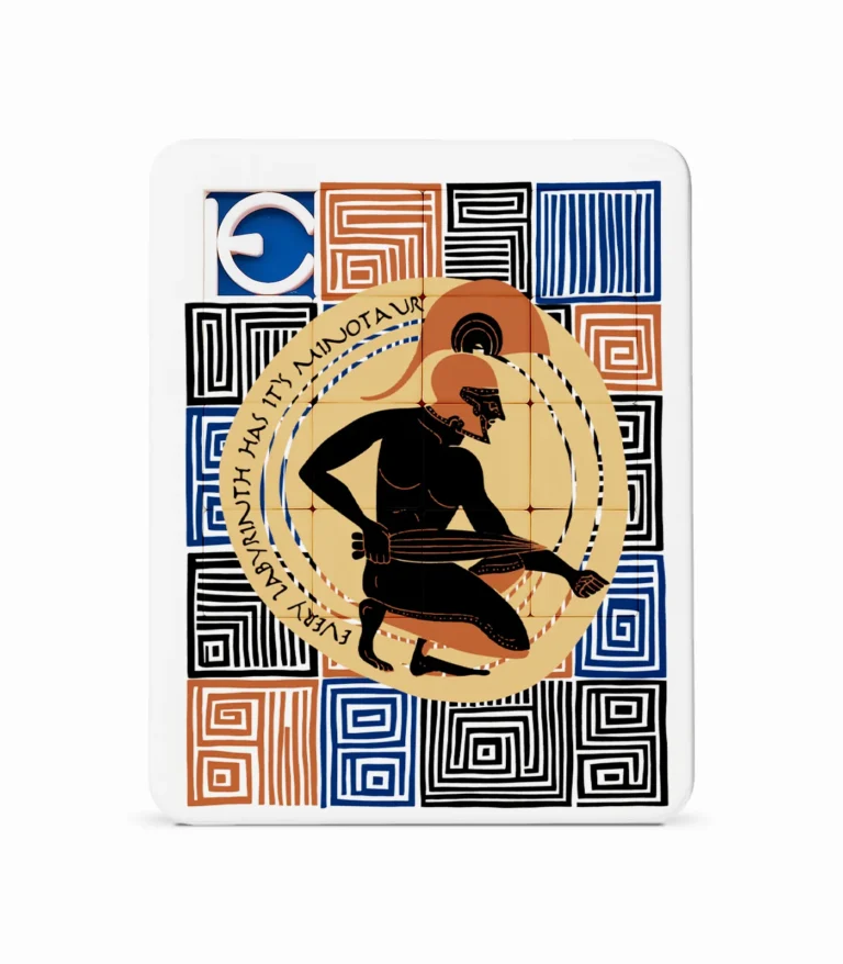 Sliding puzzle με Θησέα και Μινώταυρο – ελληνικό παιχνίδι με αρχαιοελληνικό μοτίβο και γεωμετρικά σχέδια