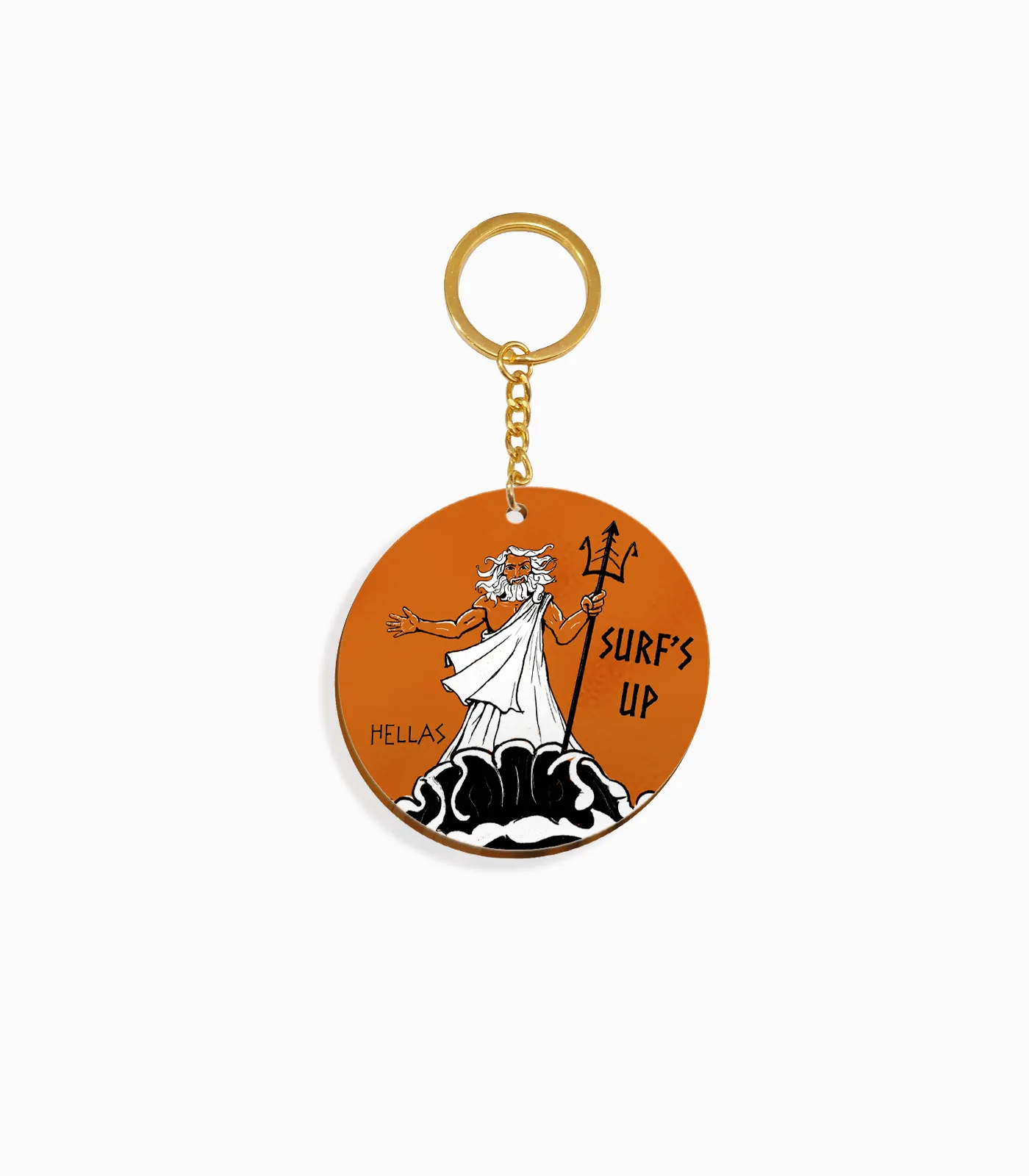 ksilino_mprelok_souvenir_printia_odusseia_P2615.03 Μπρελόκ ελληνικού σουβενίρ με Ποσειδώνα και μήνυμα Surf’s Up σε πορτοκαλί φόντο