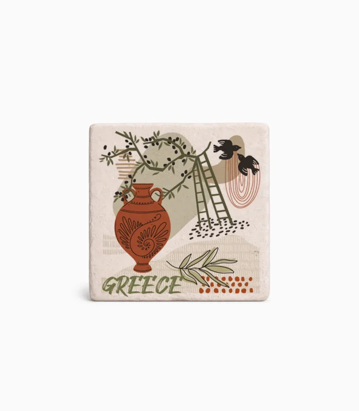 Μαγνητάκι ελληνικού σουβενίρ με αρχαιοελληνική φιγούρα και παραδοσιακό μοτίβο