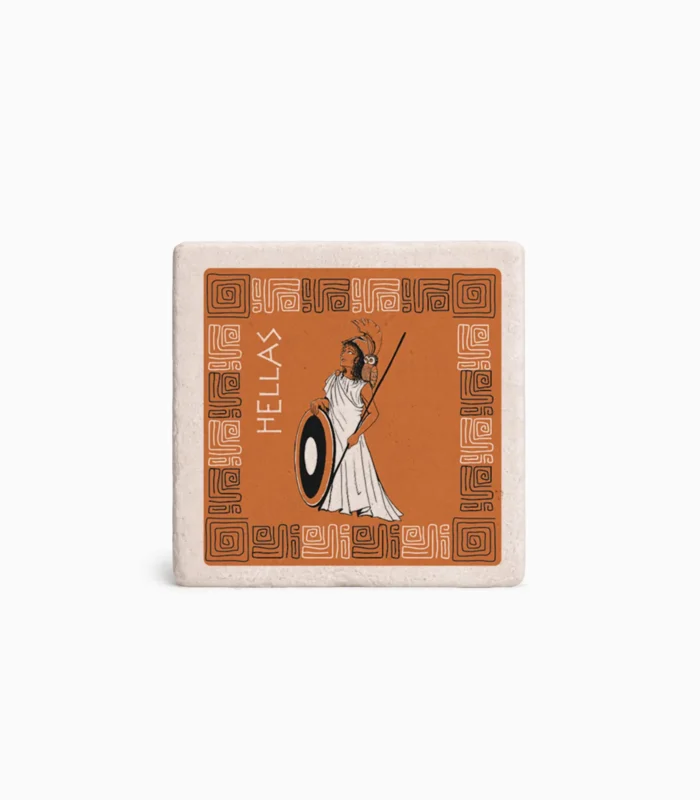 Μαγνητάκι ελληνικού σουβενίρ με αρχαιοελληνική φιγούρα και παραδοσιακό μοτίβο